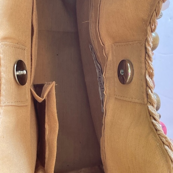 Cappelli Straworld Handbag Coral Jeweled Handles Summer Handbag - Picture 5 of 11